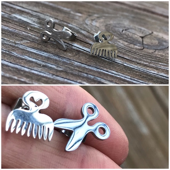 Stainless Steel ✄ HairStylist Stud Earrings - Picture 5 of 8